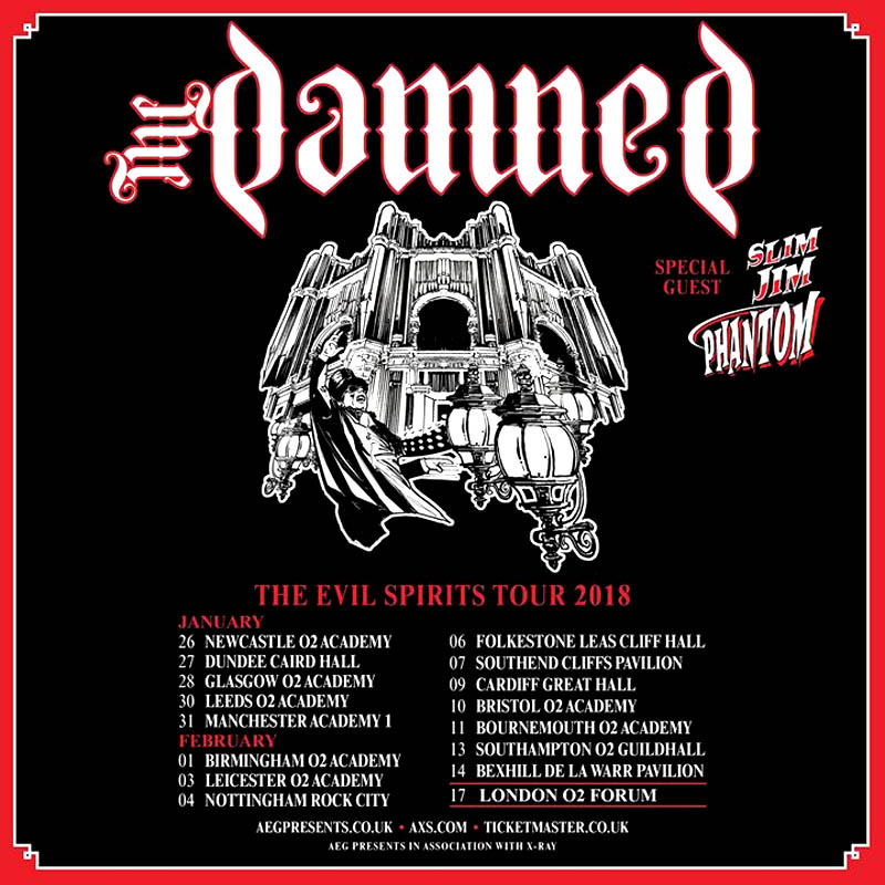 The Damned + Slim Jim Phantom - Live at The Cliffs Pavilion, Southend-on-Sea, Essex - Wednesday February 7th, 2018 - Tour Advert