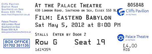'East End Babylon - The Story of The Cockney Rejects' - Showing at The Palace Theatre, Westcliff as part of The Southend Film Festival - Saturday May 5th, 2012 - 8pm - Ticket