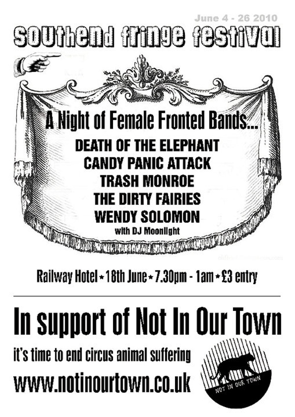 Pigtails and Army Boots / Not In Our Town (Feat. DJ Moonlight, Wendy Solomon, Death Of The Elephant, Candy Panic Attack, Trash Monroe + The Dirty Fairies) at The Railway Hotel, Southend - £3, 7:30pm