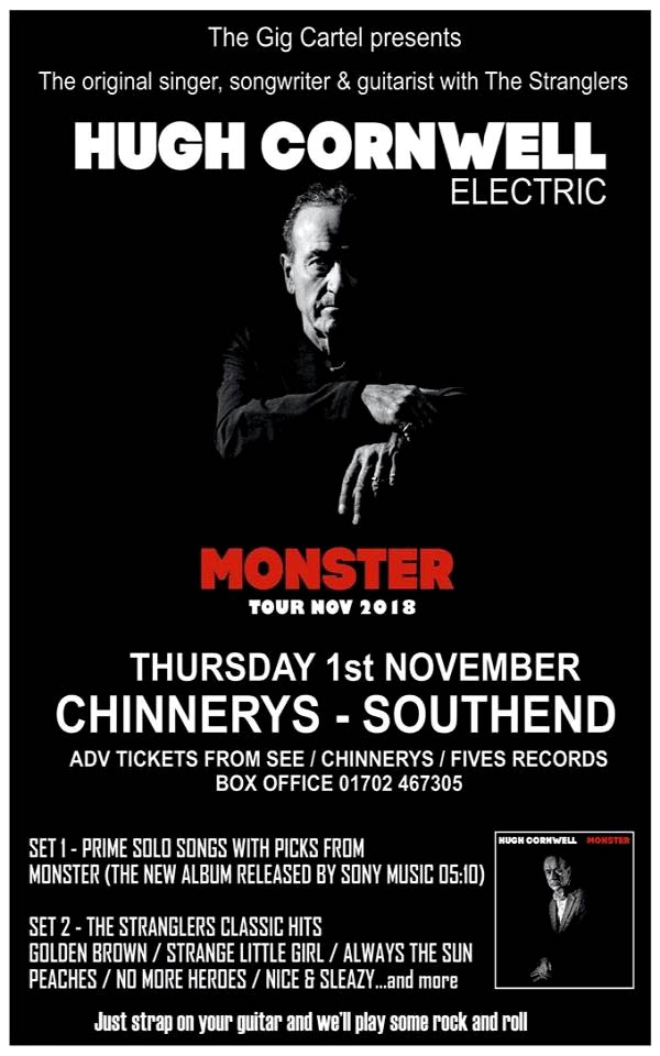 Hugh Cornwell - Live at Chinnerys, Southend-on-Sea, Essex, Thursday November 1st, 2018 - Poster