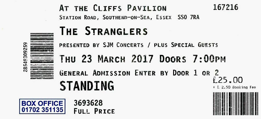 The Stranglers + Ruts DC - Live at The Cliffs Pavilion, Southend-on-Sea, Essex - Thursday March 23rd, 2017 - Ticket