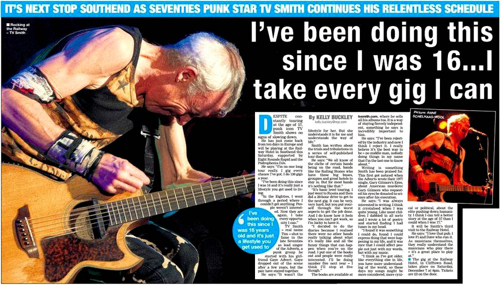 TV Smith + Eight Rounds Rapid + Podrophenia DJ's - Live at The Railway Hotel, Southend-on-Sea, Saturday December 7th, 2013 - Evening Echo News Report