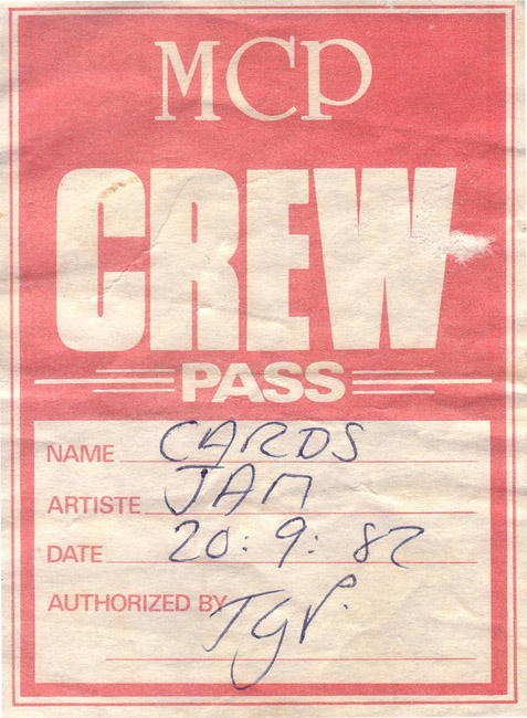 The Jam - Live at The Cliffs Pavilion, Southend - 20.09.82 - Cards Crew Pass