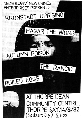 The Kronstadt Uprising + Hagar The Womb + Autumn Poison - Live at The Thorpedene Community Centre - 14.08.82 - Poster 