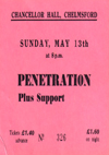 Penetration Live at The Chancellor Hall, Chelmsford - 13.05.79 - Ticket