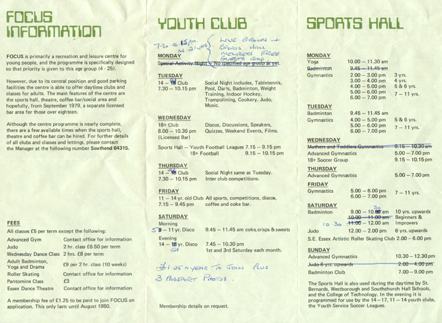 Focus Youth Centre - Prospectus 1979 / 1980 - Side B