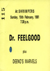 Dr Feelgood - Live at Shrimpers - 15.02.81 - Ticket