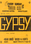 Gypsy - Live at The Queens Hotel - 07.07.74 - Flyer