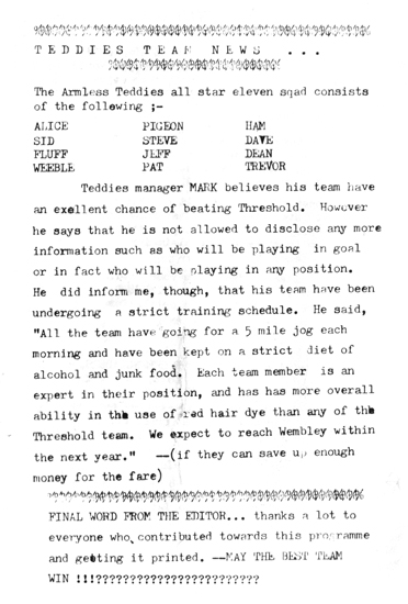 Thee Armless Teddies vs Threshold Football Match #1 - 08.06.86 - Official Program - Page 12