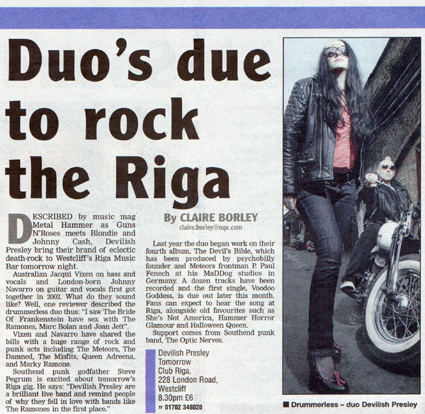Devilish Presley + The Optic Nerves - Live at Club Riga - 06.03.08 - Evening Echo News Report