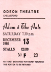 Adam and The Ants - Live at The Odeon, Chelmsford - 13.12.80 - Ticket