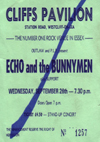 Echo and The Bunnymen - Live at The Cliffs Pavilion - 26.09.84 - Ticket