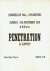 Penetration - Live at The Chancellor Hall, Chelmsford - 12.11.78 - Ticket